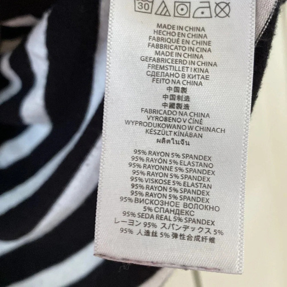 MICHAEL by Michael Kors Three Quarter Sleeve Zipper Back Striped Black White Top - Picture 4 of 5